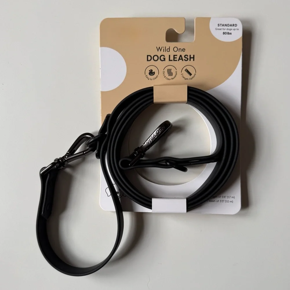 Wild One Waterproof Dog Leash (Standard Size) & Poop Bag Carrier Set - Black